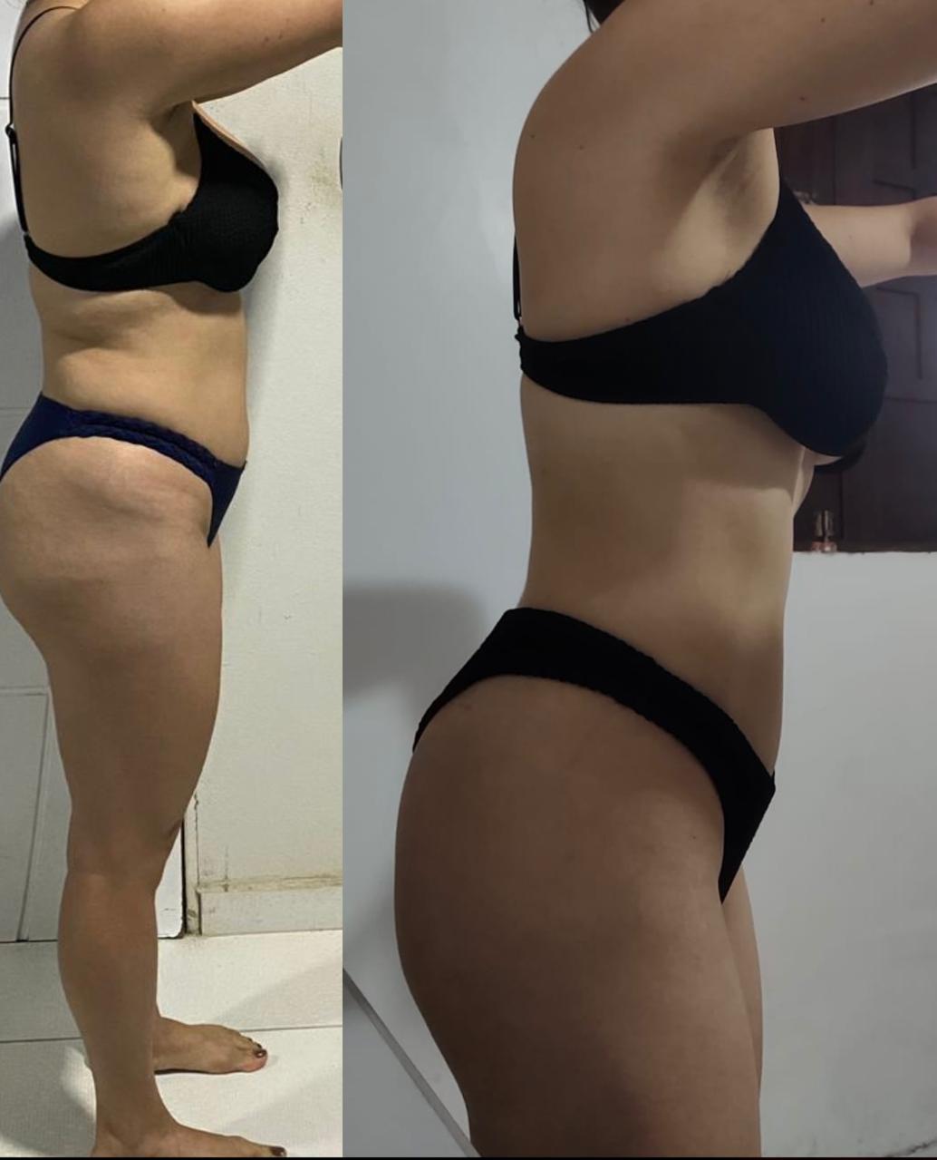 Evolução corporal de aluna, comparação lateral